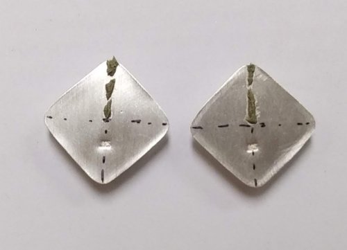 Judy Larson's Cobblestone Cab Earrings - , Metalwork, Sawing, Saw, Wire Saw, Butane Torch, Soldering, Solder, se a clean solder pick to place easy